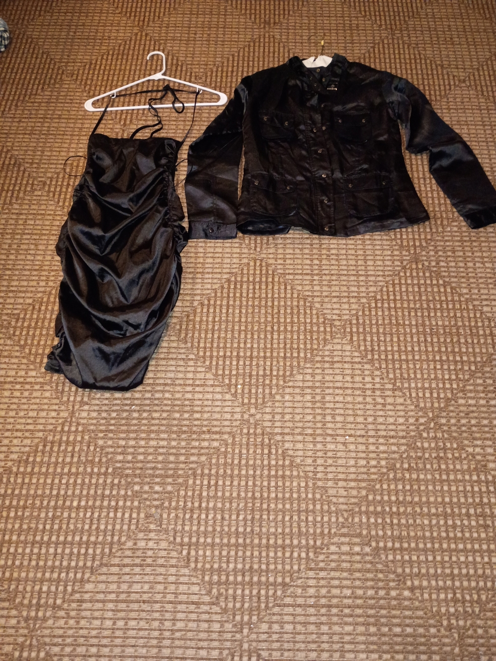 Black Satin Button-Front Women's Jacket & Dress Set